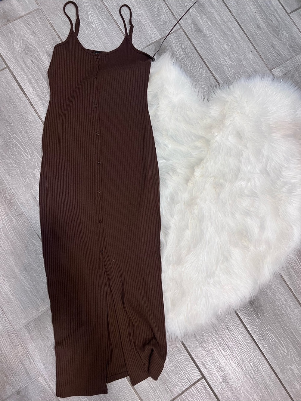Missguided Brown Ribbed Button-Front Maxi Dress
